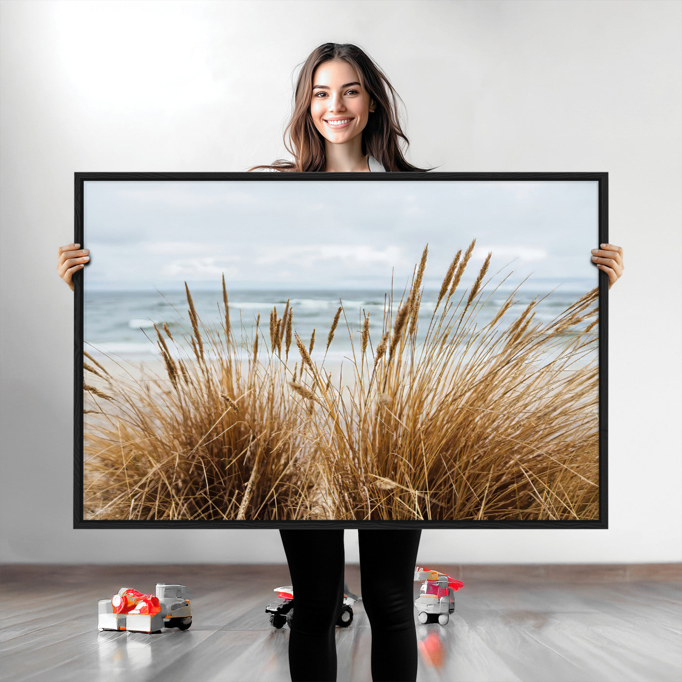 14270839-MGV-CV-36X24-Beach Grass Wall Art Canvas Print, Framed Coastal Dunes Art Picture Print, Dune Grass Perfect Coastal Minimalist Decor Artwork