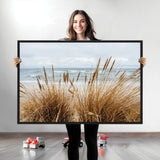 14270839-MGV-CV-36X24-Beach Grass Wall Art Canvas Print, Framed Coastal Dunes Art Picture Print, Dune Grass Perfect Coastal Minimalist Decor Artwork