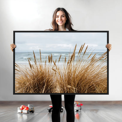 14270839-MGV-CV-36X24-Beach Grass Wall Art Canvas Print, Framed Coastal Dunes Art Picture Print, Dune Grass Perfect Coastal Minimalist Decor Artwork