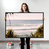 23287092-MGV-CV-36X24-Ocean Surfer Wall Art Canvas Print, Framed Coastal Surf Art Picture Print, Tropical Beach Perfect Tropical Coastal Decor Artwork