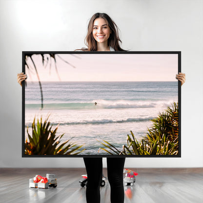 23287092-MGV-CV-36X24-Ocean Surfer Wall Art Canvas Print, Framed Coastal Surf Art Picture Print, Tropical Beach Perfect Tropical Coastal Decor Artwork