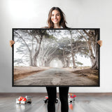 87090469-MGV-CV-36X24-Cypress Tunnel Wall Art Canvas Print, Framed Misty Road Art Picture Print, Foggy Trees Perfect Rustic Woodland Decor Artwork