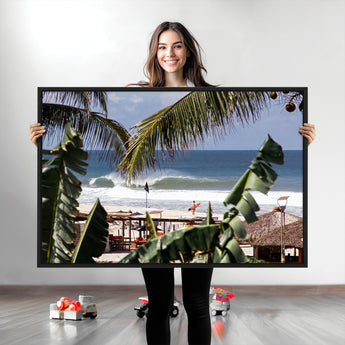 34722557-MGV-CV-36X24-Tropical Shoreline Wall Art Canvas Print, Framed Surfer Beach Art Picture Print, Coastal Surf Perfect Tropical Coastal Decor