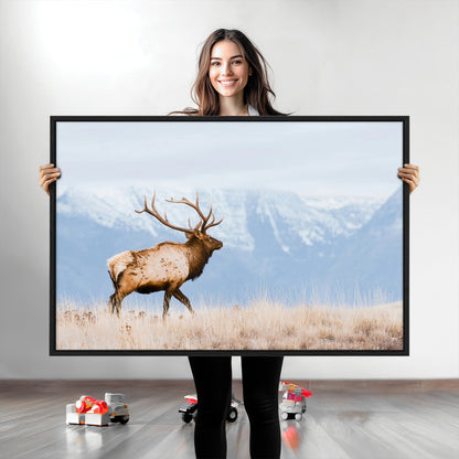 96024025-MGV-CV-36X24-Elk Photography Wall Art Canvas Print, Framed Mountain Wildlife Art Picture Print, Rustic Lodge Decor Perfect Rustic Lodge Decor