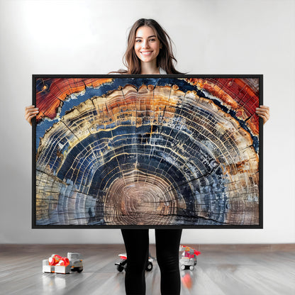 38987581-MGV-CV-36X24-Tree Ring Art Wall Art Canvas Print, Framed Rustic Wall Decor Art Picture Print, Nature Grain Print Perfect Modern Rustic Decor