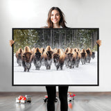 22695857-MGV-CV-36X24-Bison Herd Scene Wall Art Canvas Print, Framed Western Wildlife Art Picture Print, Rustic Animal Art Perfect Rustic Lodge Decor