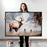 70489411-MGV-CV-36X24-Elk Photography Wall Art Canvas Print, Framed Mountain Wildlife Art Picture Print, Rustic Nature Decor Perfect Rustic Lodge Decor