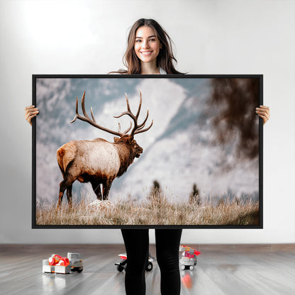 70489411-MGV-CV-36X24-Elk Photography Wall Art Canvas Print, Framed Mountain Wildlife Art Picture Print, Rustic Nature Decor Perfect Rustic Lodge Decor