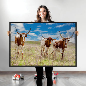 58099948-MGV-CV-36X24-Texas Longhorn Wall Art Canvas Print, Framed Western Decor Art Picture Print, Rustic Farmhouse Perfect Western Farmhouse Decor