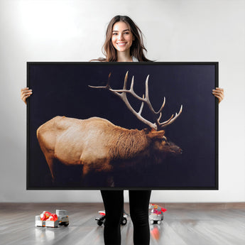 89239257-MGV-CV-36X24-Bull Elk Decor Wall Art Canvas Print, Framed Elk Photography Art Picture Print, Rustic Wildlife Perfect Rustic Lodge Decor Artwork