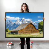 75948467-MGV-CV-36X24-Mountain Barn Scene Wall Art Canvas Print, Framed Rustic Farmhouse Style Art Picture Print, Country Cabin Decor Perfect Rustic