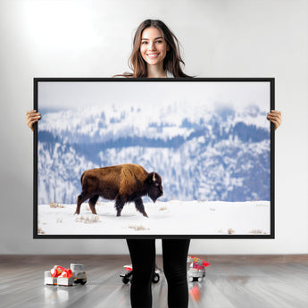 58512275-MGV-CV-36X24-Cowboy Aesthetic Wall Art Canvas Print, Framed Neutral Animal Theme Art Picture Print, Bison Ranch Style Perfect Rustic Western