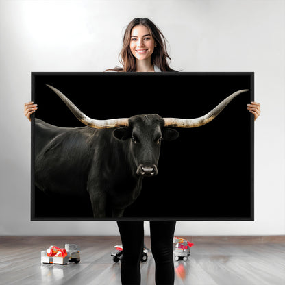 23572907-MGV-CV-36X24-Texas Longhorn Wall Art Canvas Print, Framed Rustic Western Decor Art Picture Print, Farmhouse Animal Perfect Modern Western