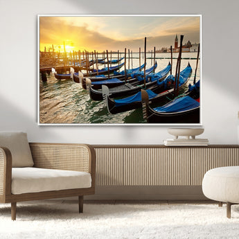 25872-MGV-CV-36X24-Venetian Gondola Dock Wall Art – Serene Sunset Canal Canvas Print, Tranquil Water Travel Decor for Office, Living Room, or Man