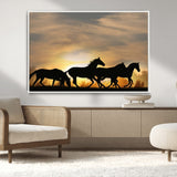 16620-MGV-CV-36X24-Sunset Stallions Wall Art – Silhouetted Horses Running Canvas Print, Nature’s Rhythm, Perfect for Living Room, Office, or Man Cave