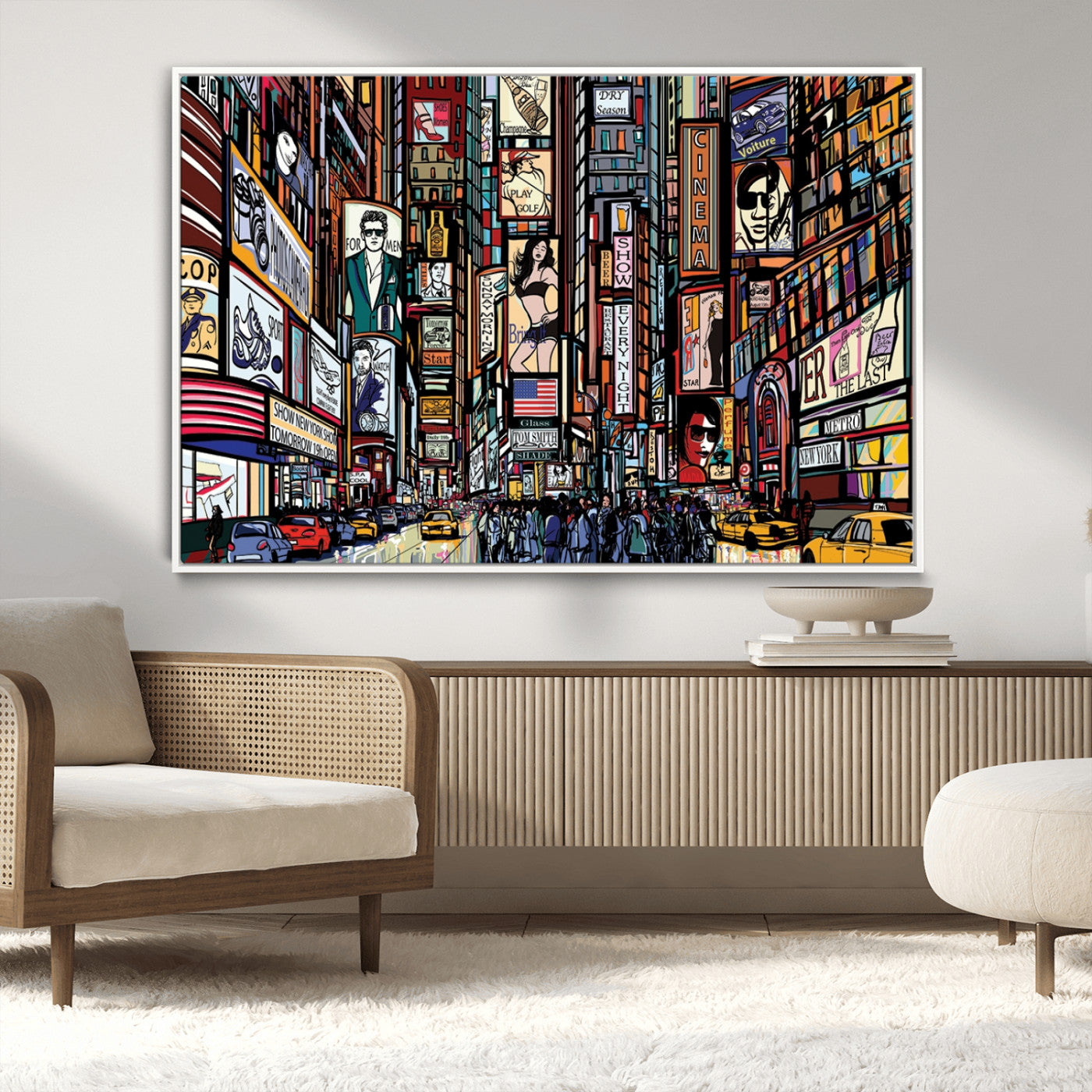 52228-MGV-CV-36X24-New York City Wall Art – Colorful Urban Street Scene Canvas Print, Modern Cityscape Decor for Living Room, Office, or Apartment