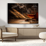 92305-MGV-CV-36X24-Whiskey & Cigar Wall Art – Moody Whiskey and Cigar Canvas Print, Sophisticated Bar or Home Lounge Decor for Office, Man Cave or