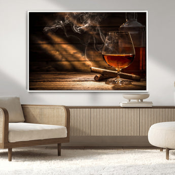 92305-MGV-CV-36X24-Whiskey & Cigar Wall Art – Moody Whiskey and Cigar Canvas Print, Sophisticated Bar or Home Lounge Decor for Office, Man Cave or