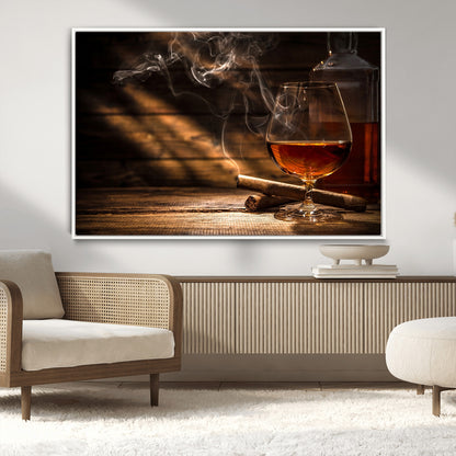 92305-MGV-CV-36X24-Whiskey & Cigar Wall Art – Moody Whiskey and Cigar Canvas Print, Sophisticated Bar or Home Lounge Decor for Office, Man Cave or