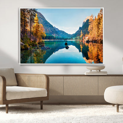32962-MGV-CV-36X24-Mountain Lake Wall Art – Tranquil Autumn Landscape Canvas Print, Nature Reflection Decor for Living Room, Bedroom, Office or Cabin