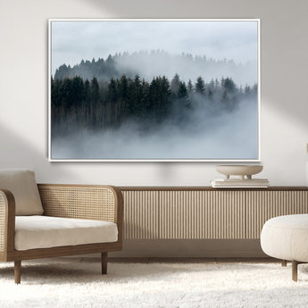 42596-MGV-CV-36X24-Misty Forest Wall Art – Atmospheric Pine Trees Canvas Print, Nature Landscape Decor for Living Room, Bedroom, Office, or Cabin