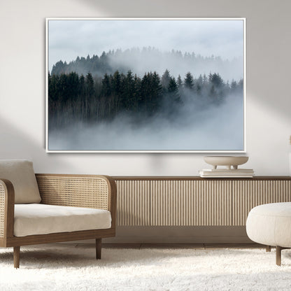42596-MGV-CV-36X24-Misty Forest Wall Art – Atmospheric Pine Trees Canvas Print, Nature Landscape Decor for Living Room, Bedroom, Office, or Cabin