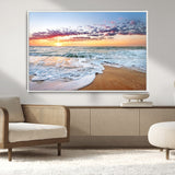 39560-MGV-CV-36X24-Sunrise Beach Wall Art – Vibrant Ocean Waves and Golden Sand Canvas Print, Seaside Coastal Decor for Living Room, Bedroom or