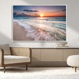 71849-MGV-CV-36X24-Sunrise Ocean Beach Wall Art – Serene Seascape Canvas Print with Gentle Waves, Coastal Nature Decor for Bedroom, Living Room or