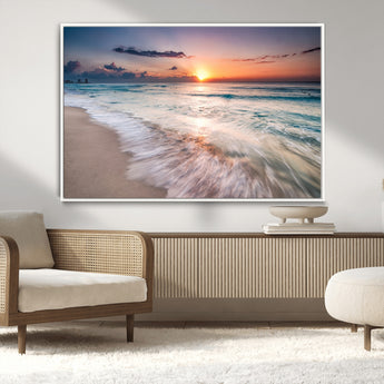 71849-MGV-CV-36X24-Sunrise Ocean Beach Wall Art – Serene Seascape Canvas Print with Gentle Waves, Coastal Nature Decor for Bedroom, Living Room or