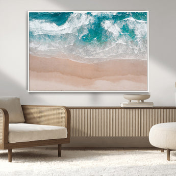 39236-MGV-CV-36X24-Ocean Beach Wall Art – Aerial View of Waves and Sand Canvas Print, Coastal Home Decor for Living Room, Bedroom, Office or Beach