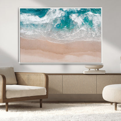 39236-MGV-CV-36X24-Ocean Beach Wall Art – Aerial View of Waves and Sand Canvas Print, Coastal Home Decor for Living Room, Bedroom, Office or Beach