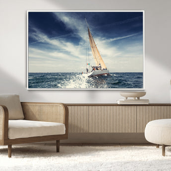 75430-MGV-CV-36X24-Sailing Boat Wall Art – Dynamic Ocean Yacht Canvas Print, Nautical Decor for Living Room, Office, Beach House or Cabin