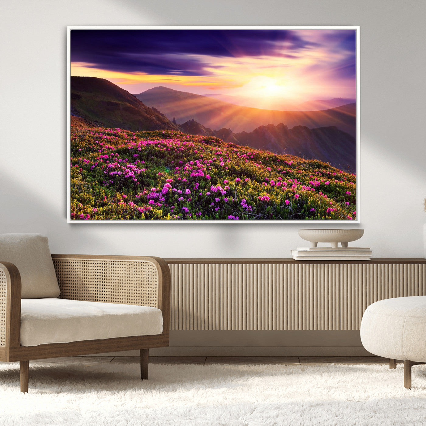 49741-MGV-CV-36X24-Mountain Sunrise Wall Art – Vibrant Floral Landscape Canvas Print, Nature Home Decor for Living Room, Bedroom Office or Cabin