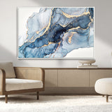 33782-MGV-CV-36X24-Abstract Marble Wall Art – Blue & Gold Fluid Painting Canvas Print, Modern Home Decor for Living Room, Bedroom or Office