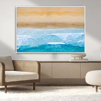 43046-MGV-CV-36X24-Aerial Beach Wall Art – Serene Ocean Waves & Sandy Shore Canvas Print, Coastal Home Decor for Living Room, Bedroom or Office