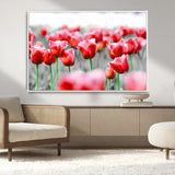 44554-MGV-CV-36X24-Vibrant red tulips stand out beautifully against a black-and-white background, making a striking decor piece perfect for any home