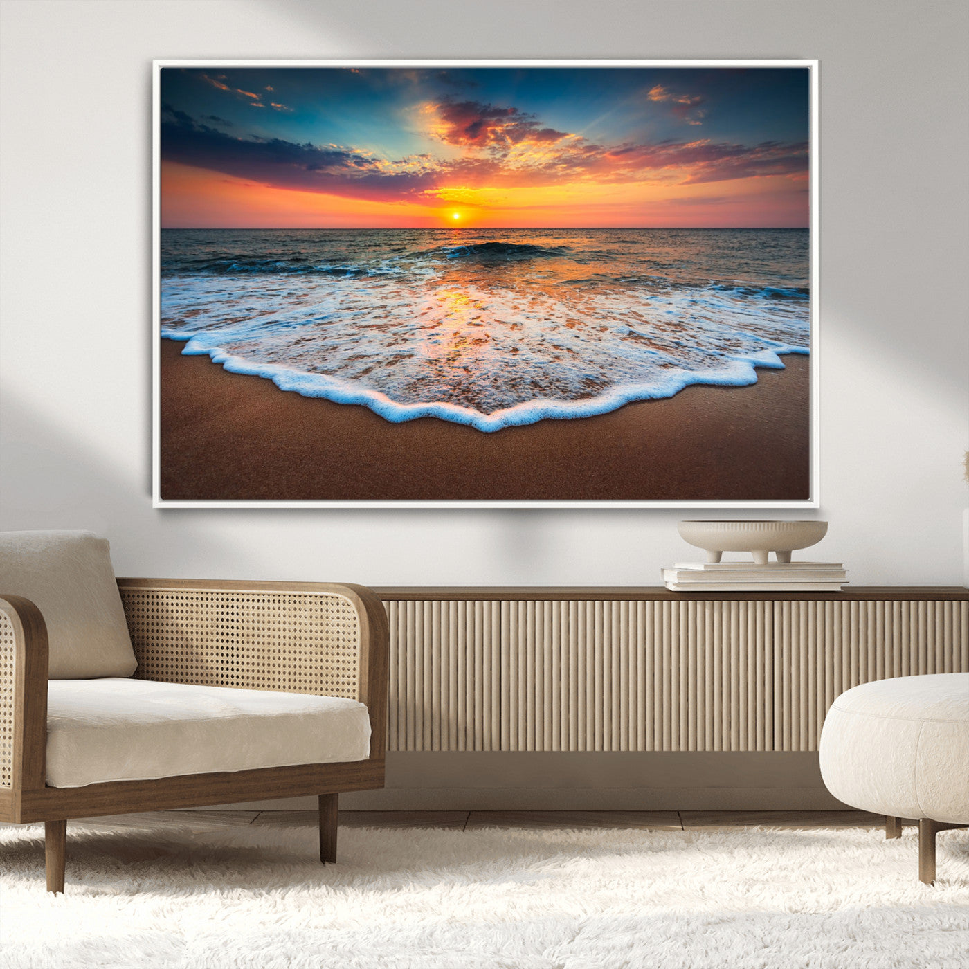 87032-MGV-CV-36X24-Ocean Sunset Wall Art – Stunning Beach Canvas Print with Vibrant Sky, Calm Waves, and Golden Horizon, Perfect Coastal Decor for