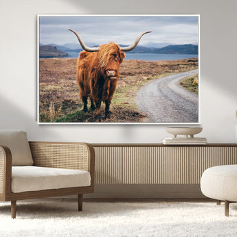 56121-MGV-CV-36X24-Rustic Highland Cow Wall Art – Panoramic Nature Canvas Print, Perfect Decor for Home, Office, Living Room or Man Cave