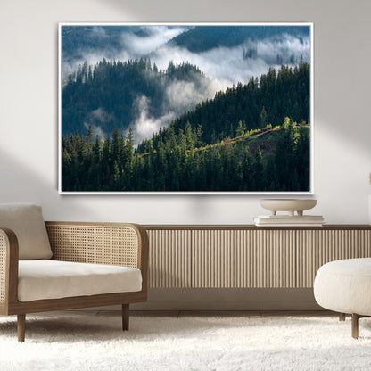 55972-MGV-CV-36X24-Whispering Pines Wall Art – Panoramic Misty Forest Canvas Print, Serene Nature Decor for Home, Office or Cabin Retreat