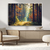 86249-MGV-CV-36X24-Sunlit Autumn Forest Path Wall Art – Peaceful Nature Scene with Fall Foliage, Calming Woods Decor for Home or Office
