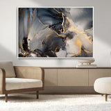 24068-MGV-CV-36X24-Luxury Abstract Wall Art – Gold & Gray Fluid Ink Painting Canvas, Modern Metallic Home Decor, Elegant Office or Living Room Accent