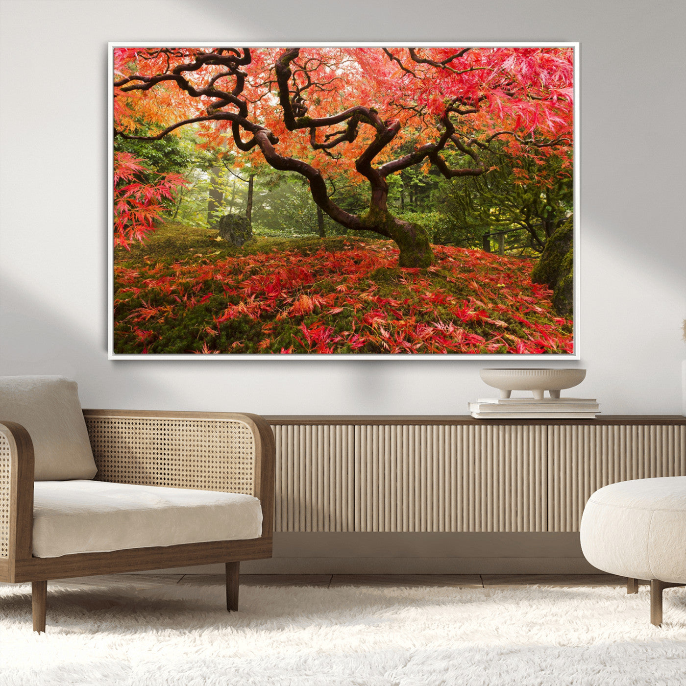 73343-MGV-CV-36X24-Autumn Maple Wall Art – Panoramic Vibrant Red Maple Tree Canvas Print, Seasonal Nature Decor for Office, Living Room or Garden