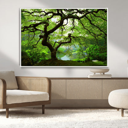 18094-MGV-CV-36X24-Emerald Canopy Wall Art – Panoramic Lush Green Tree Canvas Print, Serene Nature Decor for Office, Living Room or Meditation Space