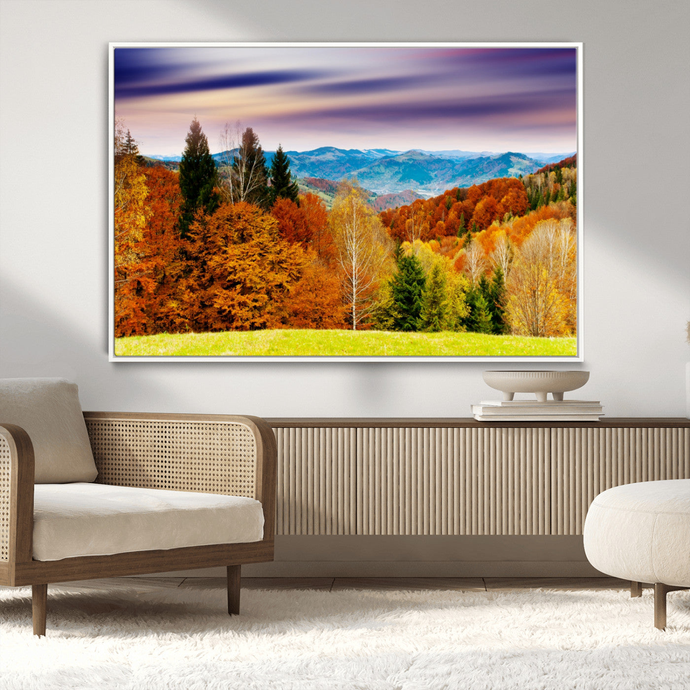 58007-MGV-FC-36X24_White-Autumn Mountain Landscape Wall Art – Stunning Fall Forest Canvas Print, Cozy Nature Decor for Home or Office