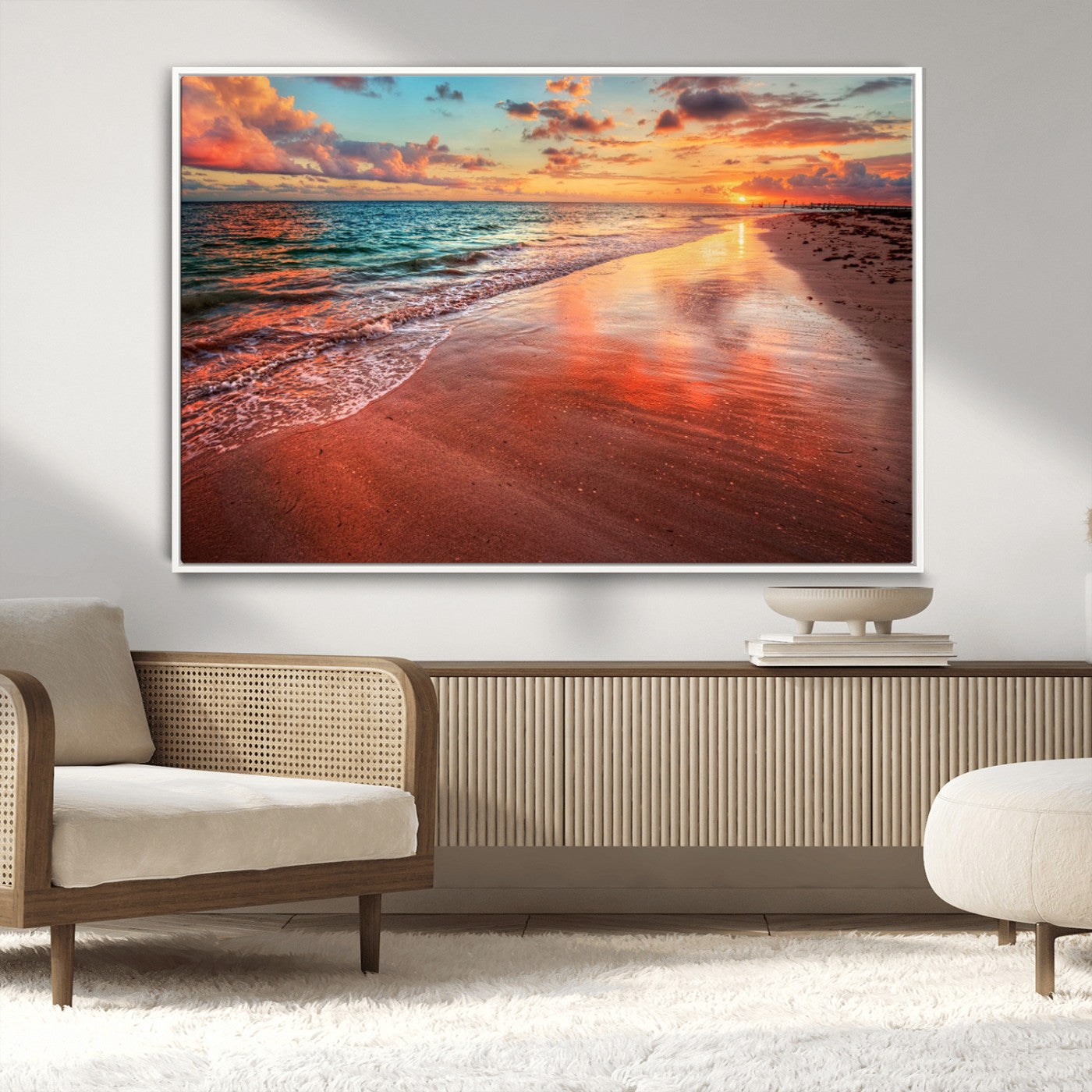 77723-MGV-CV-36X24-Sunset Beach Wall Art – Vibrant Ocean Canvas Print, Coastal Landscape Decor for Living Room, Bedroom or Office, Relaxing Tropical