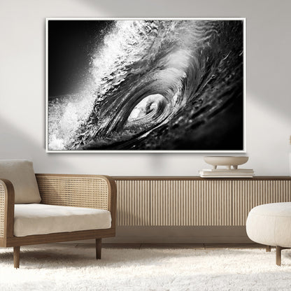 22702-MGV-CV-36X24-Black and White Ocean Wave Wall Art – Powerful Surf Curl Photography Canvas Print, Modern Coastal Decor for Living Room, Office or