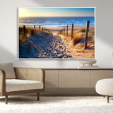 31889-MGV-CV-36X24-Sandy Beach Pathway Wall Art – Coastal Dune Fence and Ocean View Canvas Print, Relaxing Seaside Landscape Decor for Living Room or
