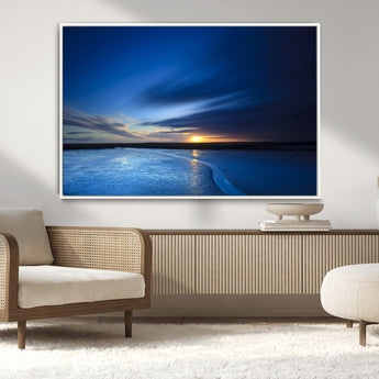 65405-MGV-CV-36X24-Blue Sunrise Seascape Wall Art – Tranquil Ocean Horizon Canvas Print with Golden Sunlight and Deep Sky, Coastal Landscape Decor