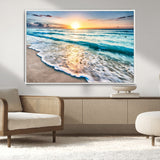 27815-MGV-CV-36X24-Ocean Sunrise Beach Wall Art – Serene Coastal Canvas Print with Waves and Golden Morning Light, Relaxing Seascape Decor for