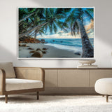 39679-MGV-CV-36X24-Tropical Palm Beach Wall Art – Serene Ocean Canvas Print with Palm Trees and Rocks, Coastal Paradise Decor for Living Room or